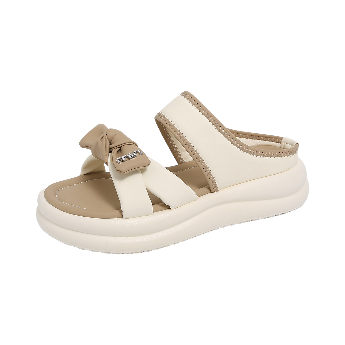 CARTELO Women's Summer Sandals Thick Soft Sole Bow Slip-On Beach Shoes 1883 Beige Size 35