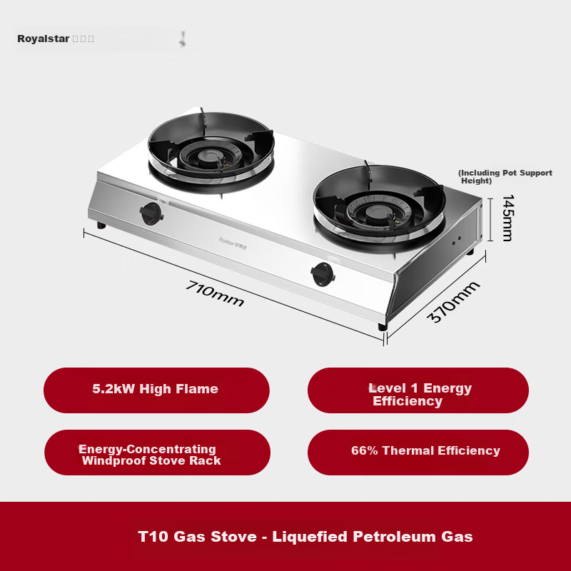 Royalstar Gas Stove Double Burner Gas Cooker Desktop Household Traditional Liquefied Gas Stove JZY-T10