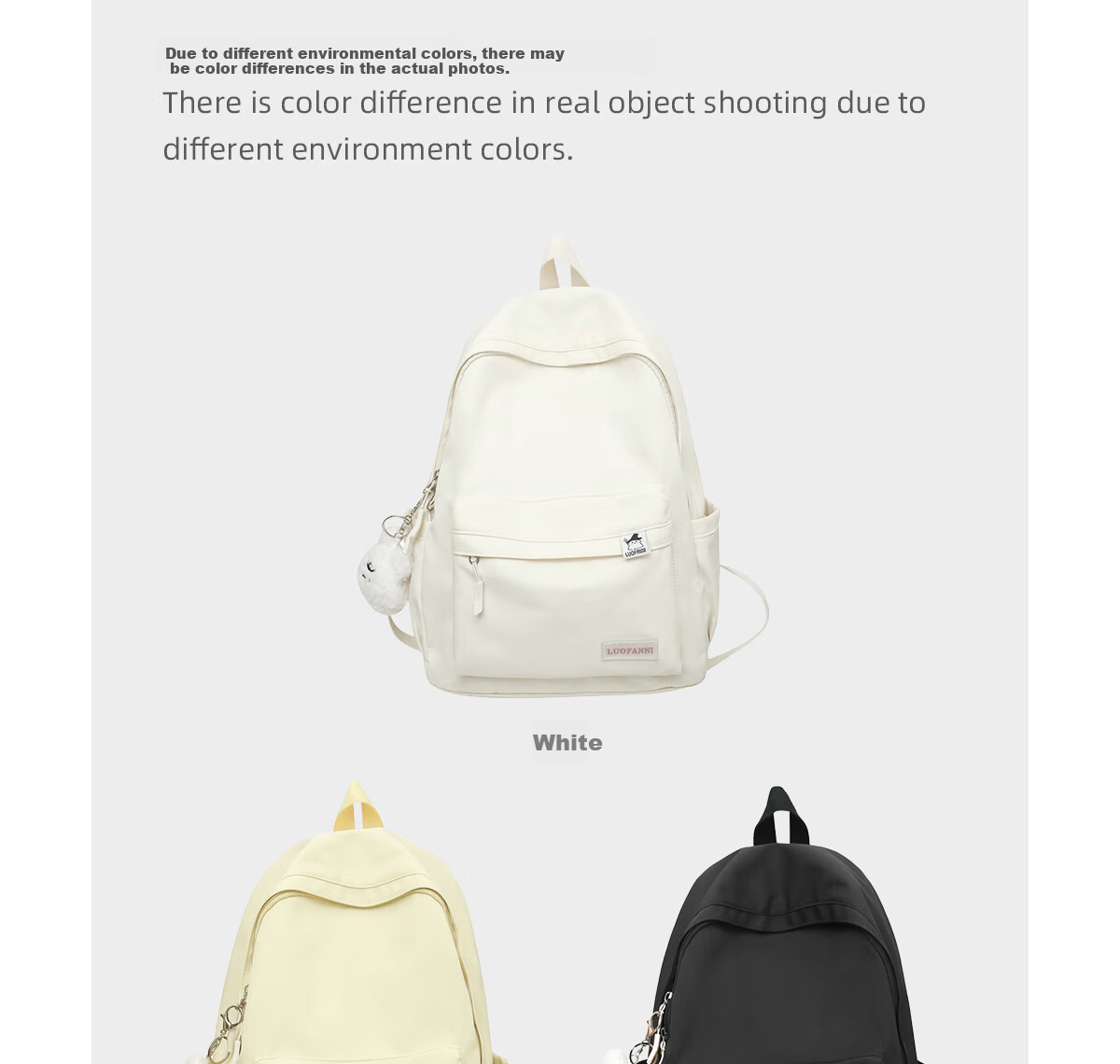 JINSHIWQ Simple Versatile Solid Color Casual Backpack for Junior High and High School Girls, Lightweight Japanese Style College Student Shoulder Bag 5