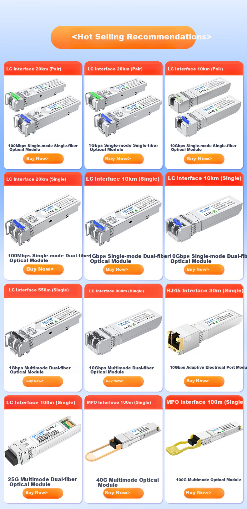 EB-LINK 10 Gigabit Multi-Mode Dual-Fiber 850nm Fiber Optic Module, Compatible with Huawei/Huawei/China Telecom/Hikvision, 300-Meter Range 1