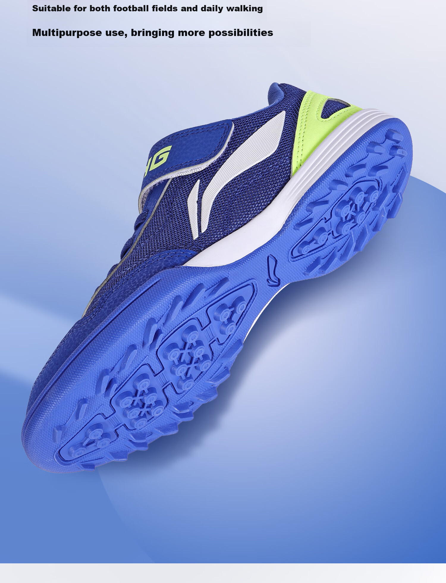Li-Ning Kids Soccer Shoes TF Turf Studs for Elementary Students 6-12 Years Old, Breathable Mesh, Magic Tape, No Laces, Professional Football Shoes Size 39 5