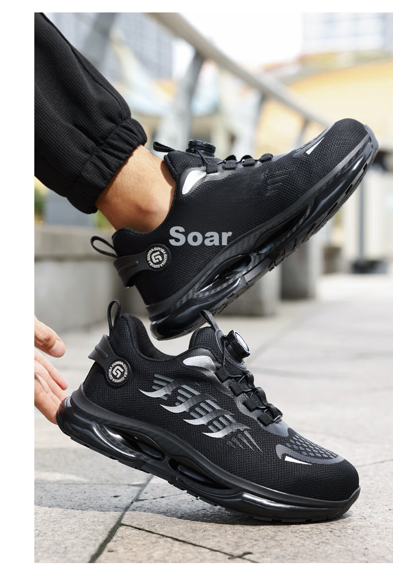 Jingtu Safety Shoes for Men, Summer Breathable Steel Toe Anti-Puncture Ultra-Light Work Boots F115BK Size 44 18