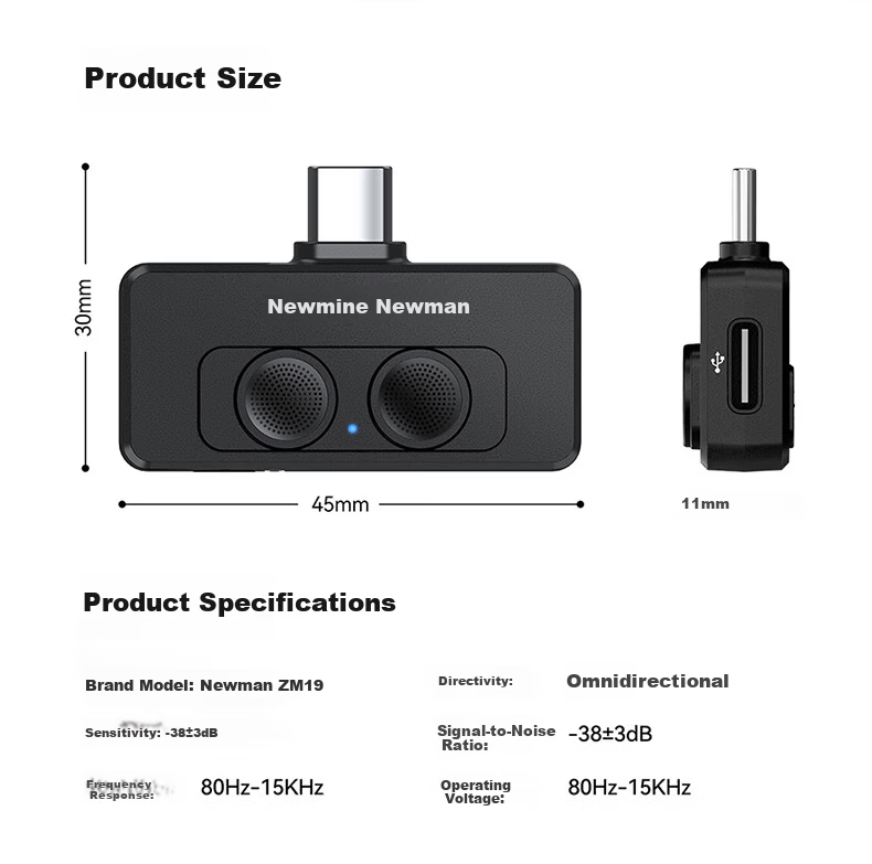 Newmine ZM19 Wireless Lavalier Microphone for Live Streaming, Noise-Cancelling Recording Mic for Short Videos, K-Singing, Mobile Phone Use, Black 17