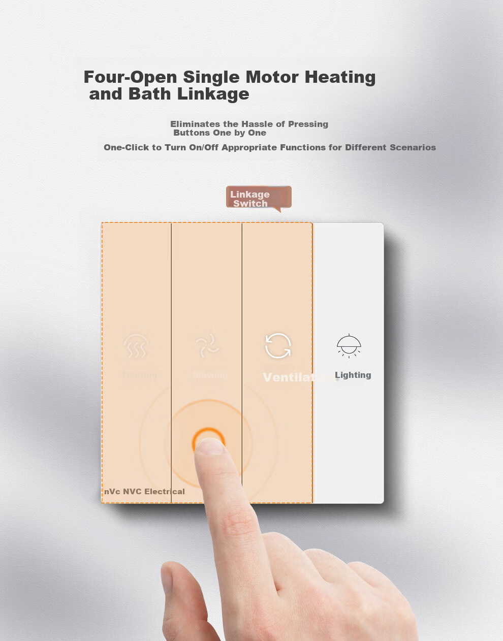 NVCleishidiangong Switch Socket, 86-Type Universal Bathroom Multi-Function Switch Panel, Four-Gang Bathroom Heater Switch, Gold Color 7