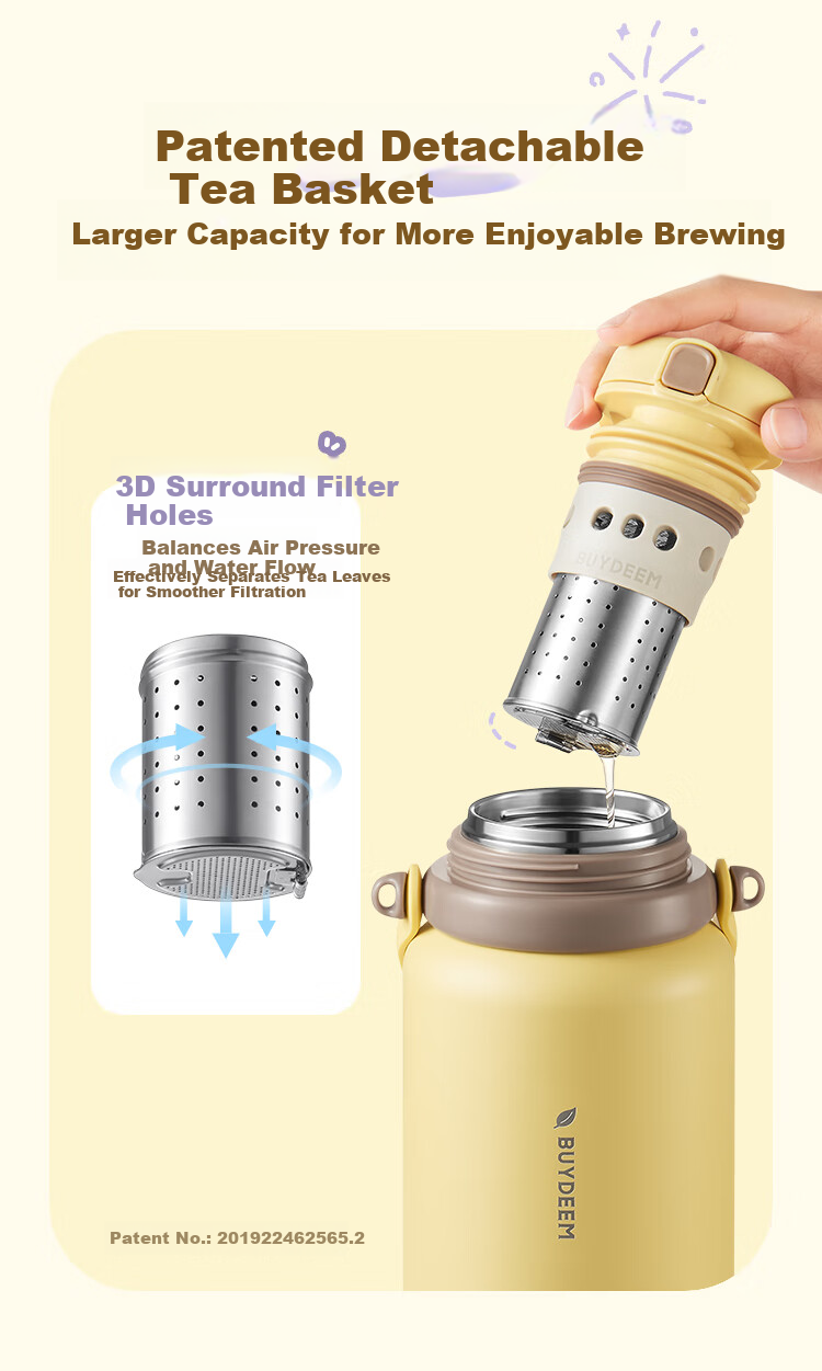 Buydeem Large Capacity Tea Infuser Thermos Bottle Tilted Cat Dual-Use Portable Water Bottle Gift 8