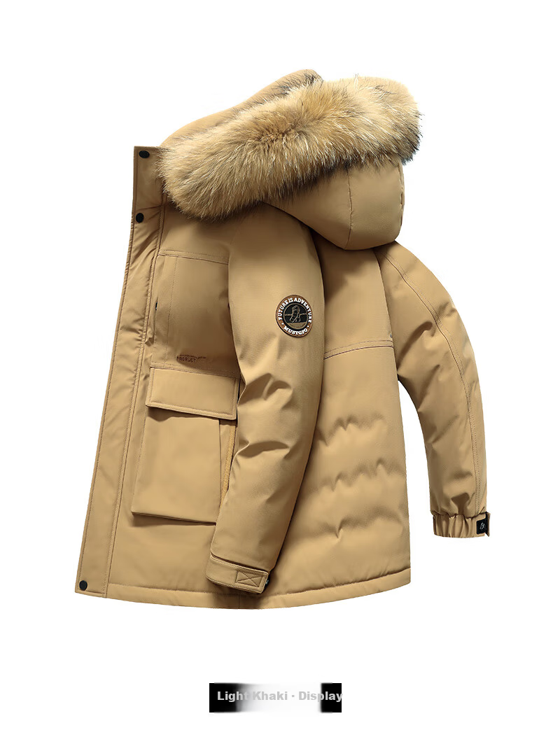 Snow Flying 90% Down Men's Winter Extreme Cold Mid-Length Hooded Casual Workwear Jacket with Fur Collar 190 9