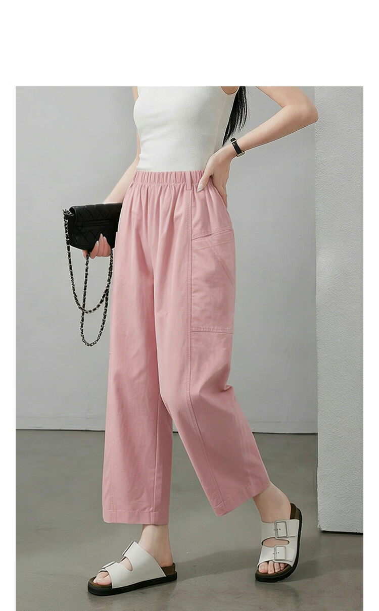 Demana High-Count Pure Cotton Summer Workwear Style Cropped Curved Pants Elastic Waist Slimming Concealment Casual Pants for Women Premium Feel 13