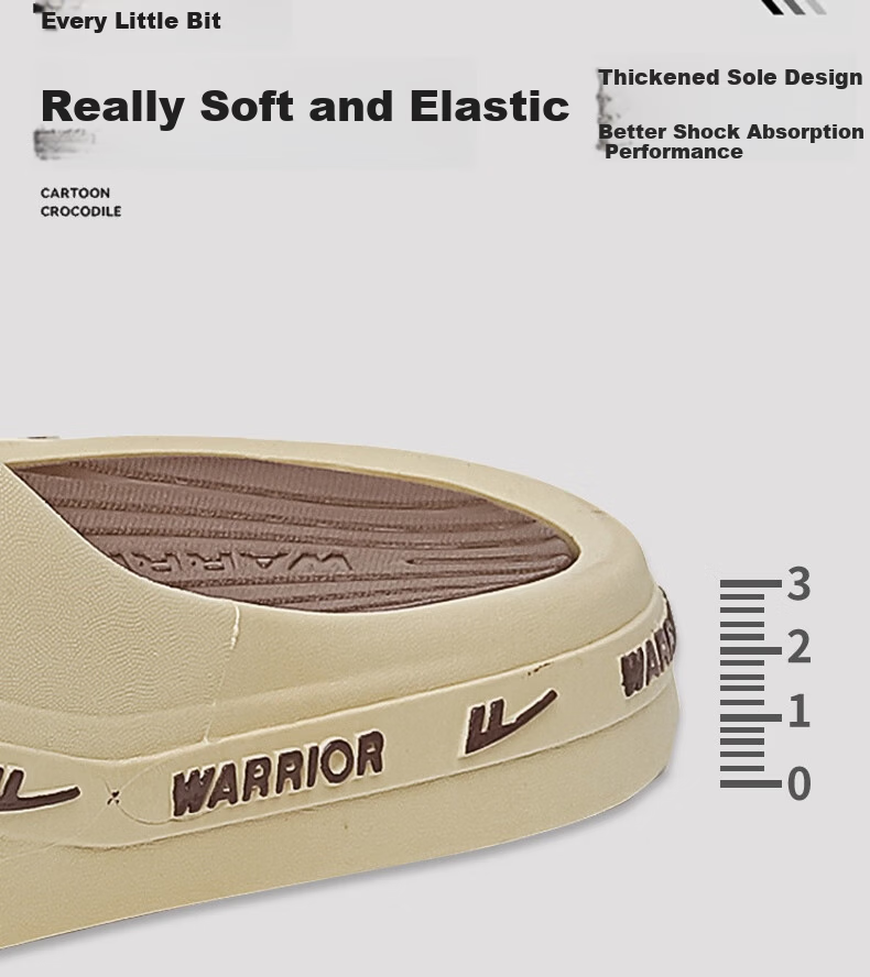 Warrior Soft Cushion Thick Sole Men's Sports Indoor and Outdoor Non-Slip Wear-Resistant Cool Slippers HL3992 Black Gray Size 44-45 7