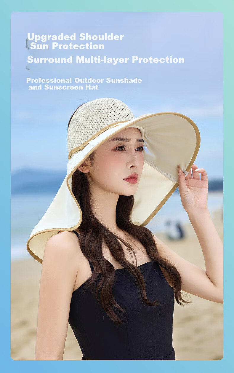 TUCANO Women's Sun Protection Hat, Detachable Neck Cover, Open-Top Summer Outdoor UV Protection Cap 3