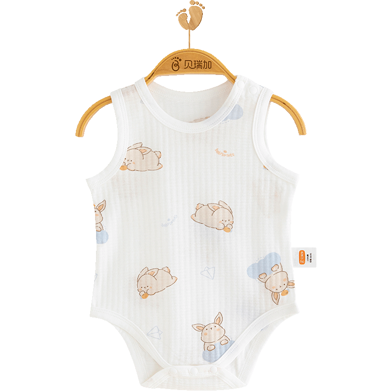 Babyprints Baby Romper Summer Pure Cotton Sleeveless Bodysuit Thin Triangle Onesie Soft Home Wear Jumpsuit Little Rabbit 66