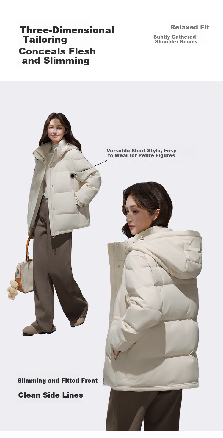 Yalu Women's Short Down Jacket 2026 Winter New Removable Hood Far-Infrared Heat Retention Warm Coat for Petite 6