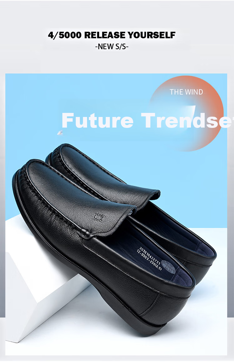 Spider King Men's Leather Shoes Spring Summer New Breathable Soft Sole Business Slip-On Casual Loafers 22731 Black Size 37 4