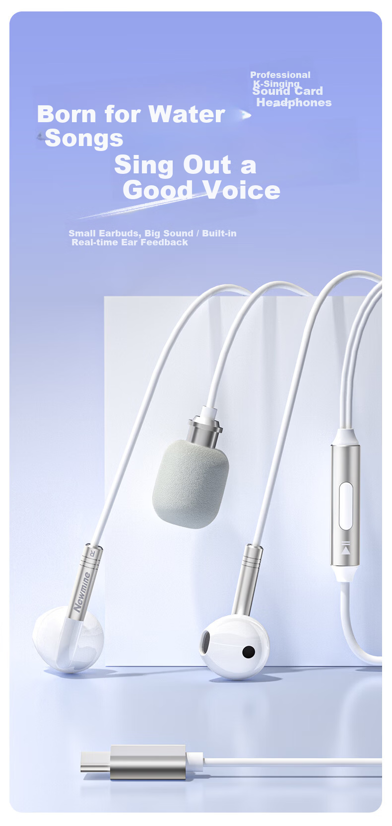 Newmine CYT03 K-Song Dedicated Earphones with Type-C Mic, In-Ear Monitoring, Recording, and Live Streaming Professional Singing Tool 1