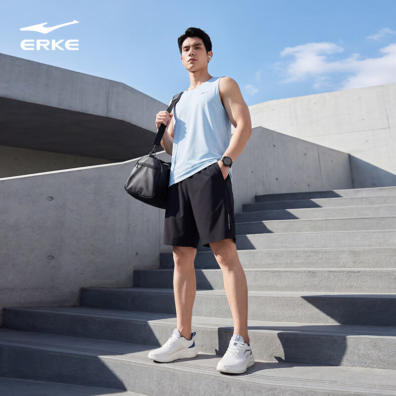 ERKE Woven Five-Point Shorts Summer Sports Quick-Dry Ice Cooling Sun Protection Outdoor Antibacterial Casual Running Pants for Men