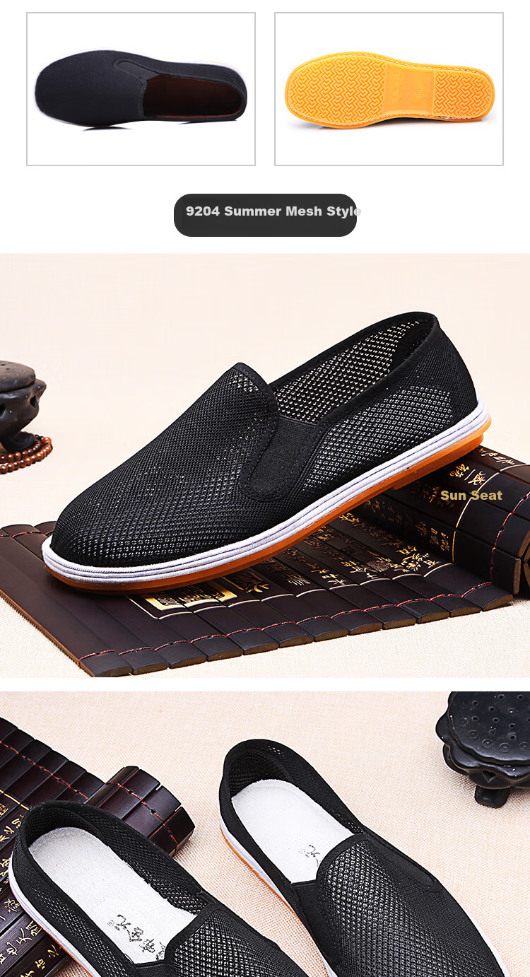 BUS HEYUAN Traditional Beijing Cloth Shoes for Men with Thousand-Layer Sole, Casual Elderly Shoes, Slip-On Loafers for Middle-Aged And Elderly Men, Size 43, Black Cowhide Sole, Model 73X-9202 14