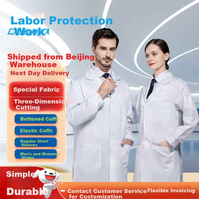 Laobaojia Work White Coat Dustproof and Stain-resistant Lab Coat Men's Short Sleeve M (160-165)