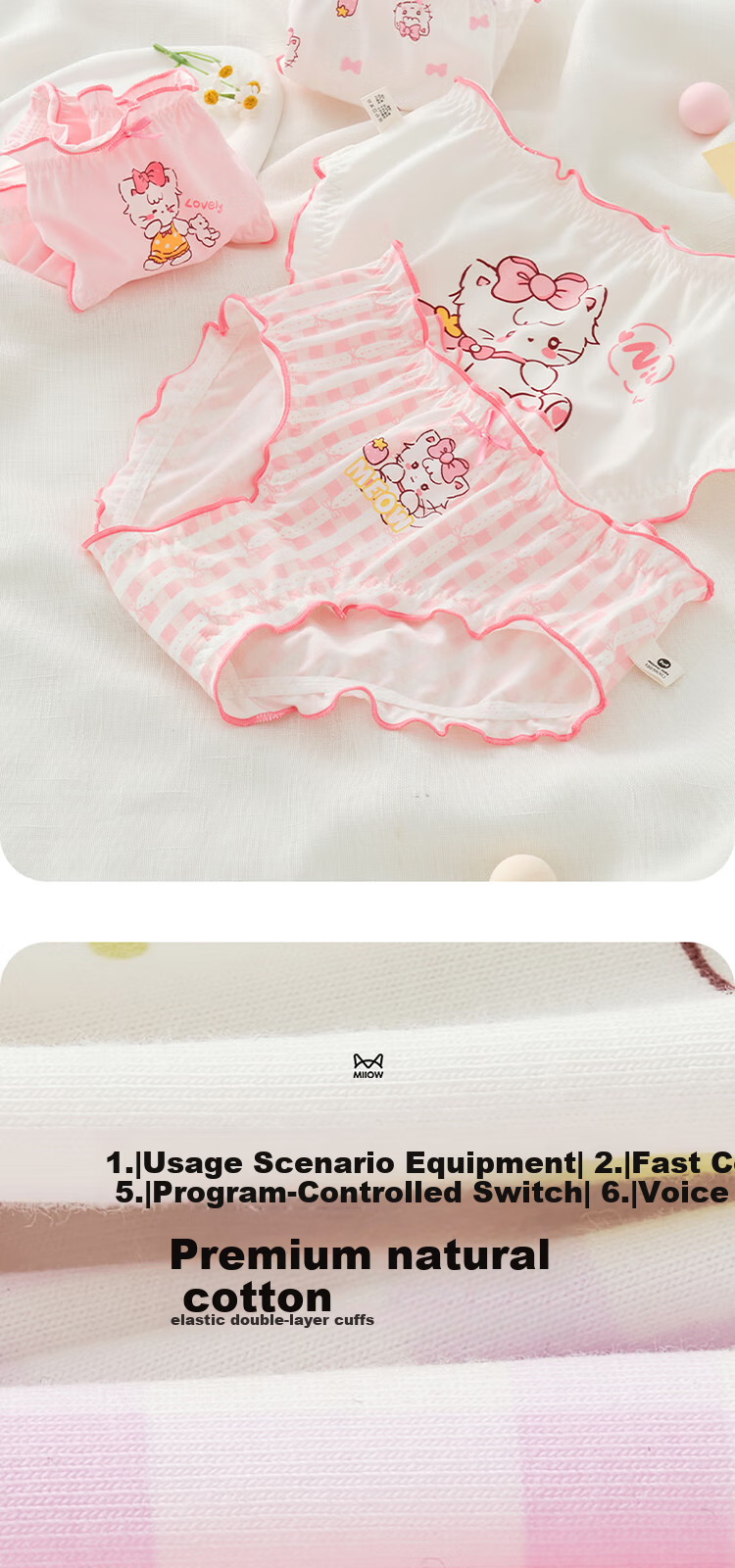Miiow Girls' Pure Cotton Triangle Briefs, Children's Underwear for Ages 3-12, Class A Cotton, Developmental Stage, Elementary School 5