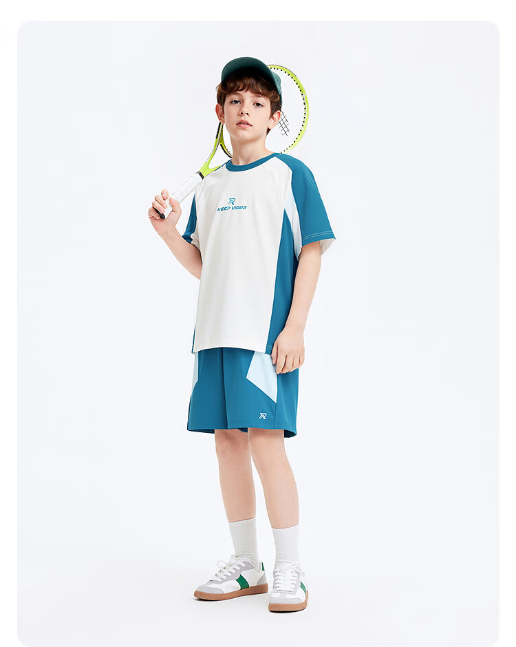 Balabala Boys Short Sleeve Set Children's Mid-to-Large Kids Two-Piece 2026 Spring Summer Quick-Dry Cooling Colorblock 56
