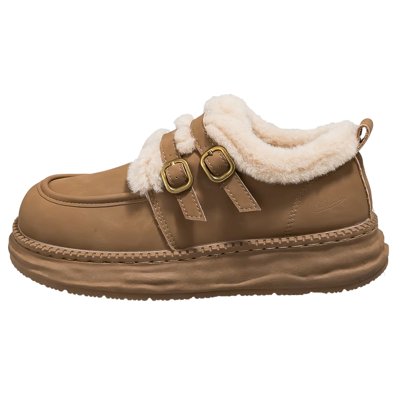 Warrior Women's Winter 2025 New Plush Lined Cotton Boots Warm Thick Sole Fur Shoes Brown Size 39