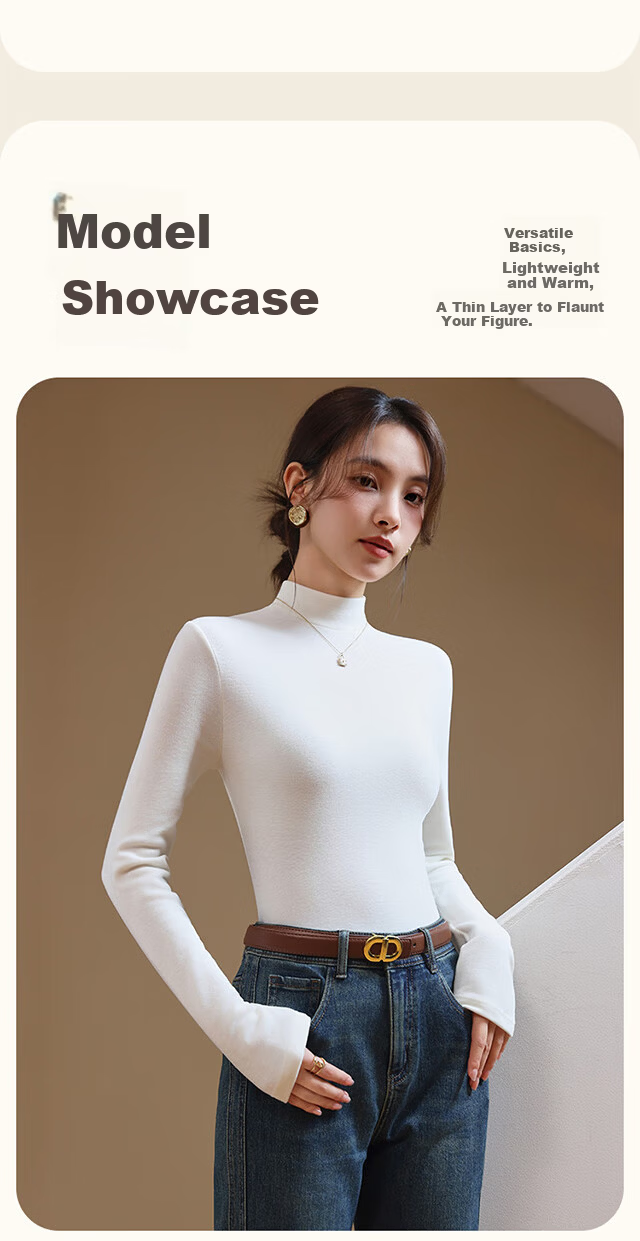 XUEXIMAN Women's Turtleneck Fleece-Lined Thickened Double-Sided Velvet Thermal Layered Top for Autumn and Winter 13