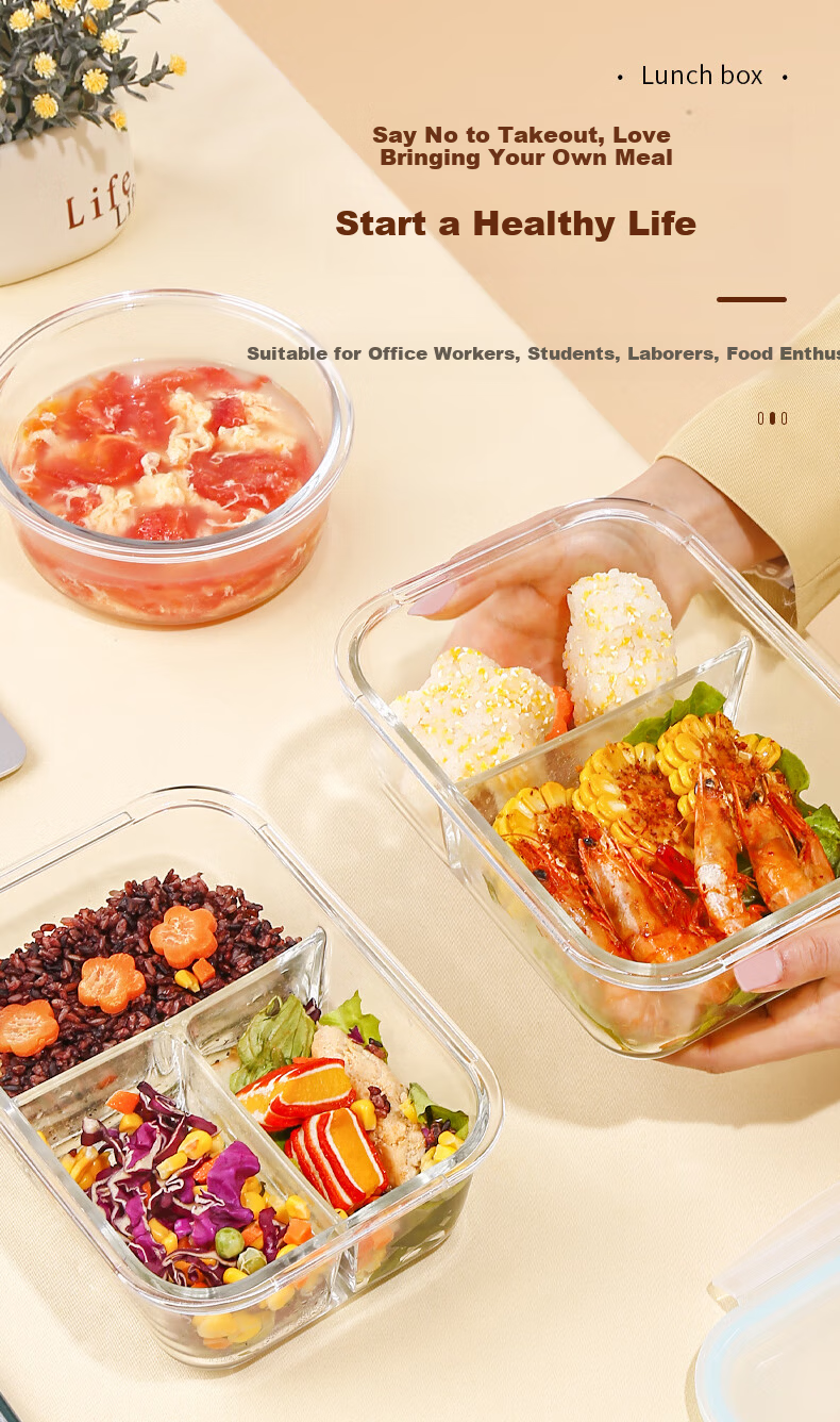 Cilock Large Capacity Glass Lunch Box Microwaveable Bento Box with Extra Large Long Compartments and Bag for Office Workers 8