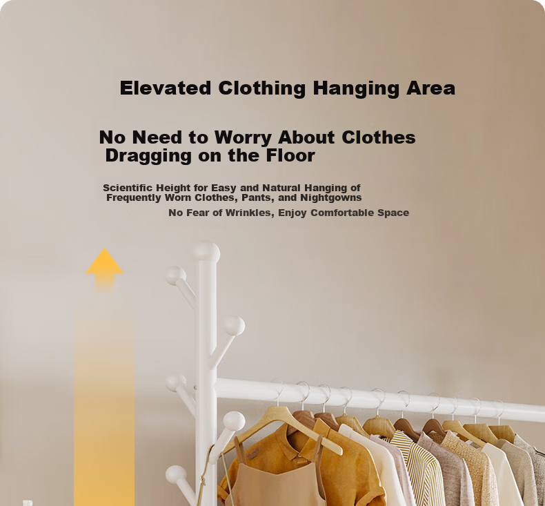 Yicai Nianhua Floor Clothes Drying Rack with Net and Wheels Multifunctional Bedroom Clothes Rack with Storage Basket and Coat Hanger 1255 7