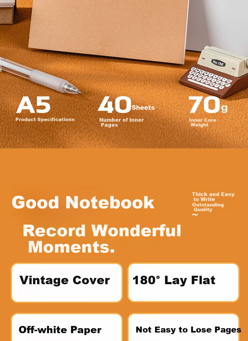 Deli 3-Pack A5/40-Sheet Kraft Paper Softcover Sewn Notebook/Journal/Diary Student Notepad BDFA5-02 2