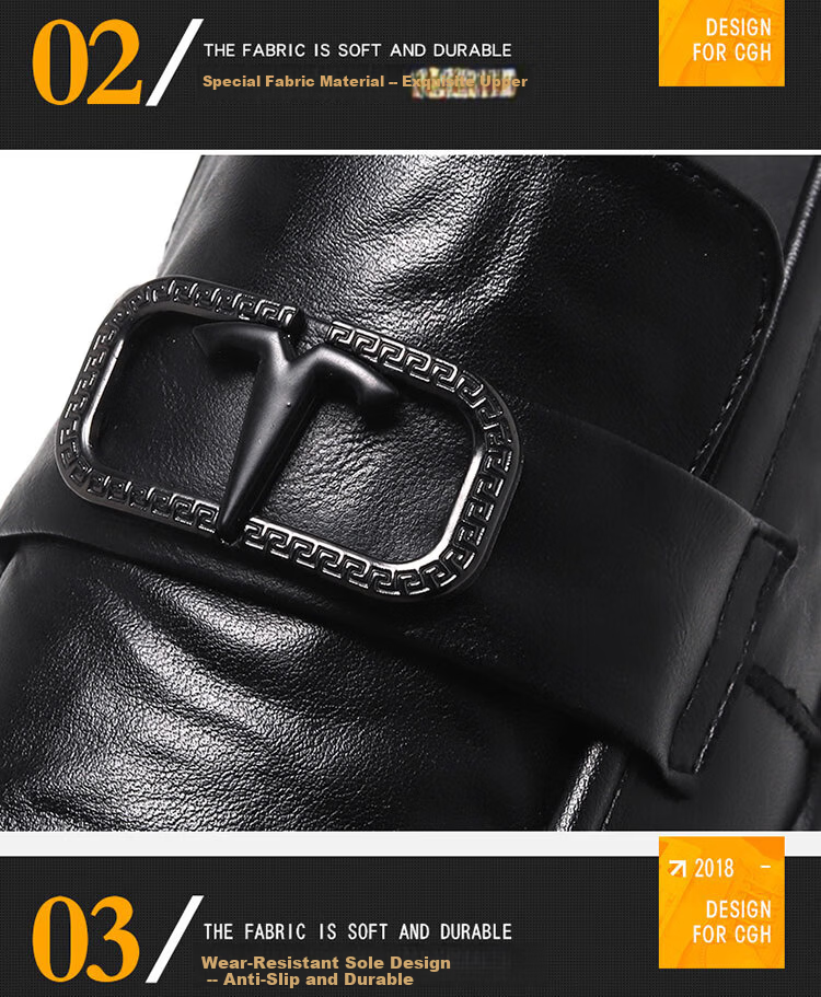 CALIFBULL Men's Leather Shoes Spring Summer Thick Sole Height Increasing Loafers Slip-On Lazy Business Casual Shoes Black Size 44 9