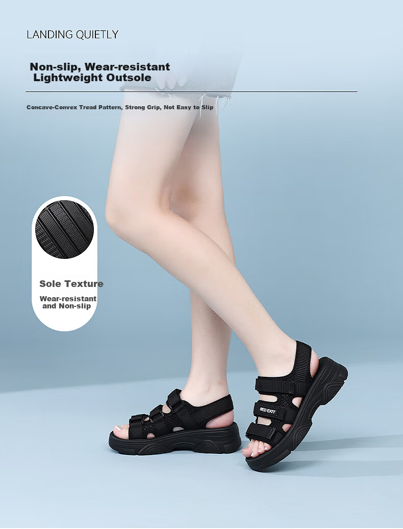 RED DRAGONFLY Women's Sandals, Summer Internet Celebrity Thick-Soled Heightening Casual Shoes, Sports Roman Beach Shoes for Women WTK240731 Black Size 38 6