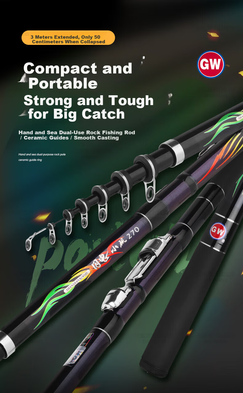 GW Fishing Rod, 2.4 Meters, Lightning Small Rock Short Section Rock Rod, Sliding Float Rock Fishing Rod, Ultra-Light And Ultra-Hard, Hand And Sea Dual-Use Casting Rod, Fishing Tackle 1