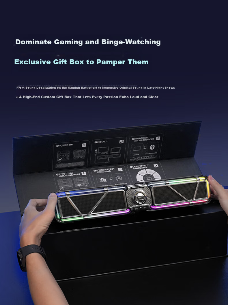 Divoom Divoom Gaming Speaker Stereo Surround Sound Computer Desktop PC Anti-Howling Bluetooth 6.0 Wired RGB Light Bar Black 12