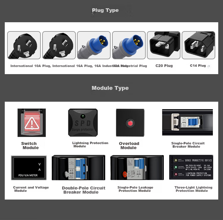 MAXCENT PDU Cabinet Socket, 8 Outlets, 16A Input, 10A Output, New National Standard High-Power Power Strip, Switch, Anti-Detachable Power Strip, Customizable MC3865F 9