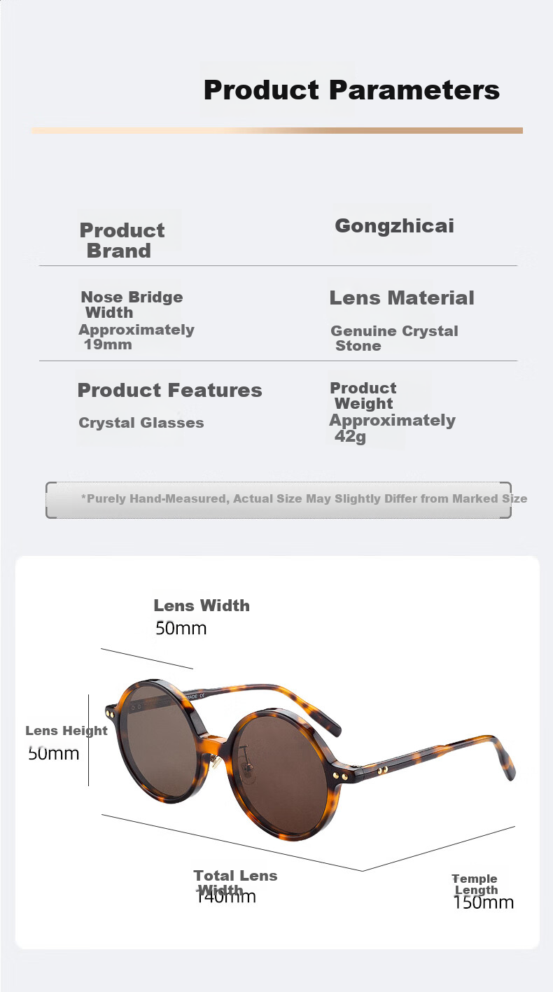 Gongzhicai Trendy Round Frame Crystal Sunglasses Vintage HD Real Stone Lens Sun Glasses Cool Eye Protection Outdoor for Elderly 8