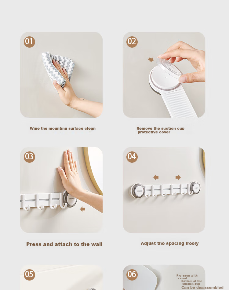 Ecoco Suction Cup Hook Door Hanging Strong Adhesive No Drilling Bathroom Kitchen Entryway Key and Hat Rack 25228 White 27