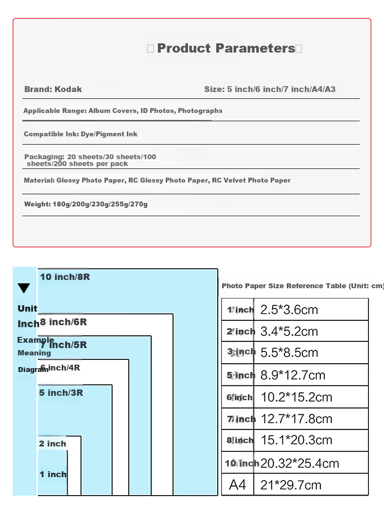 KODAK 4R/6-Inch 230g High Gloss Photo Printing Paper for Home Use, Inkjet Photo Paper, 100 Sheets, 9891-442 12