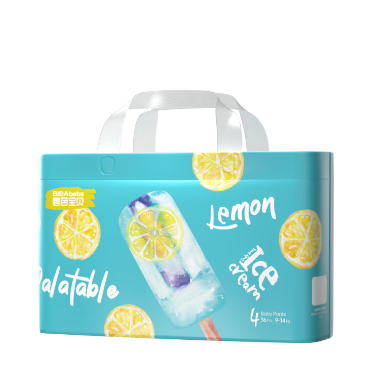 Bibabaobei Ice Cream Special Pull-Up Diapers, Size L, 36 Pieces (9-14kg), Ultra-Thin And Breathable, Mint Fresh