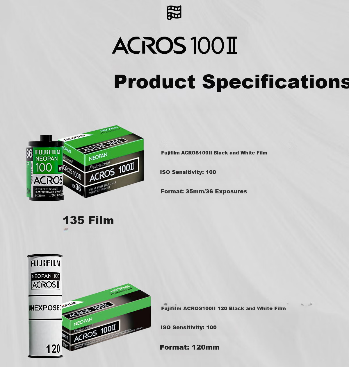 FUJIFILM ACROS 100 II 35mm Black and White Negative Film 100 ISO Black and White Film 16