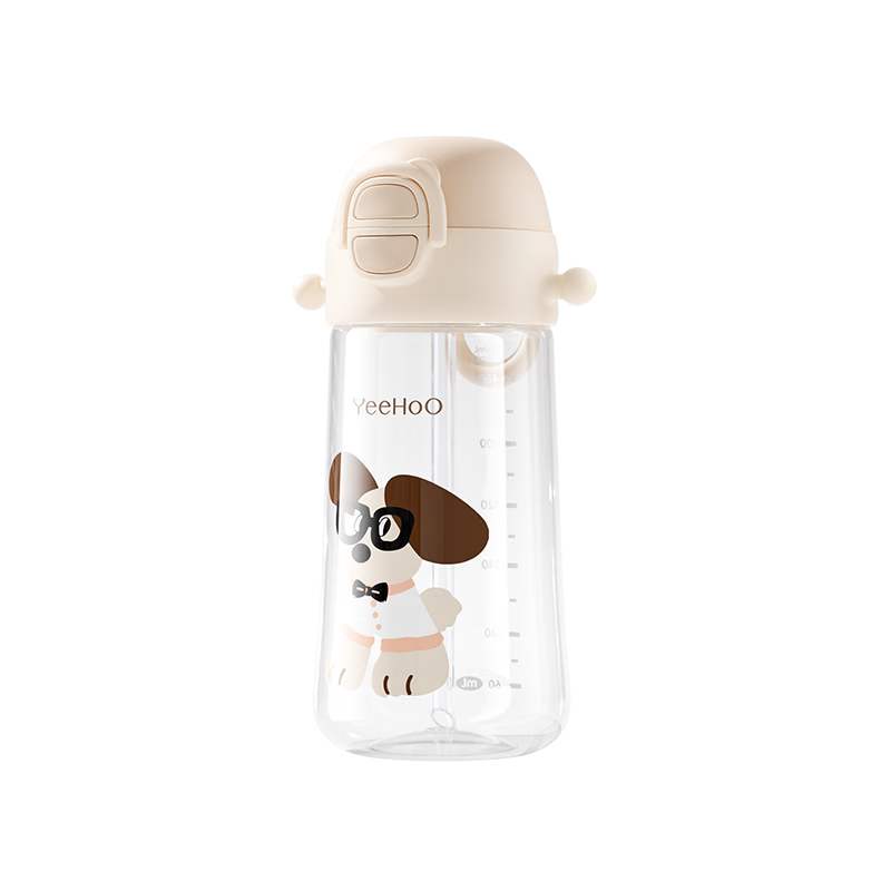 YEEHOO Kids Water Bottle Unisex Direct Drinking Spout Primary School Straw Cup Portable Drop-Resistant Large Capacity - Coffee Color