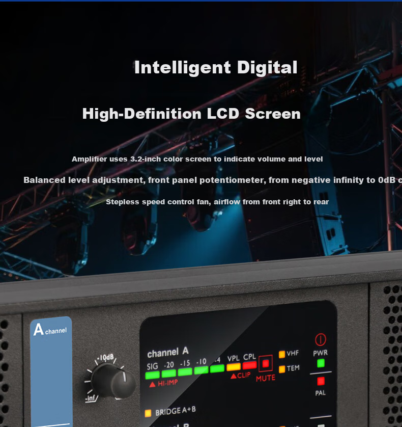 Weishu AQ-2-2500 Professional Two-Channel Digital Amplifier 500W*2 for Conference Audio Video Home Theater Stage Performance 3