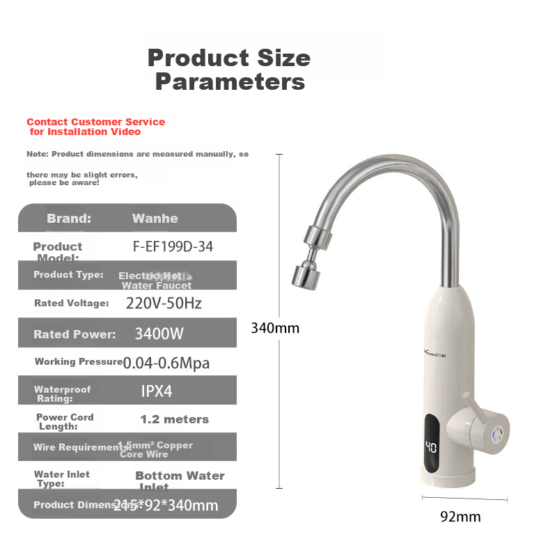 Vanward Instant Electric Water Heater Faucet Quick Heating Hot Water Universal Swivel Faucet Dual Use Hot and Cold Thermostatic Kitchen Bathroom Balcony Digital Display Household Small Water Heater 19