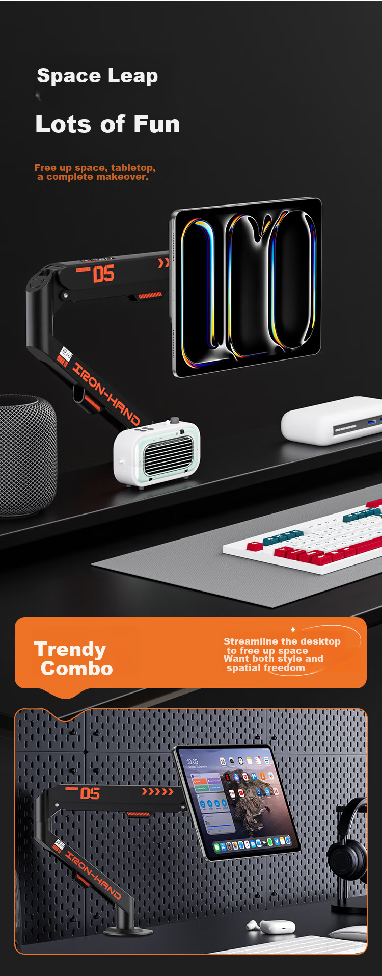 Jingshan iPad Contact Charging Cantilever Stand Magnetic Charging Backplate Set VESA Wireless Charger Apple Mechanical Arm Tablet Stand Air Pro 360-Degree Rotating Stand 5