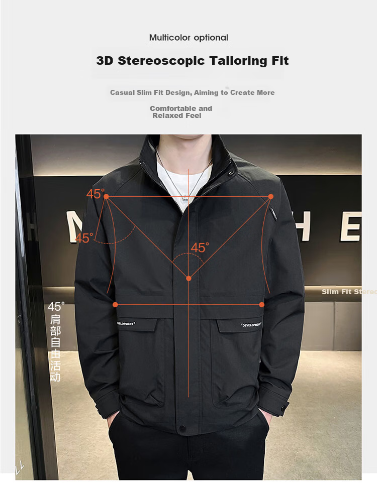 TUCANO Men's Spring Autumn Stand Collar Casual Workwear Korean Style Windproof Jacket Military Green L 4