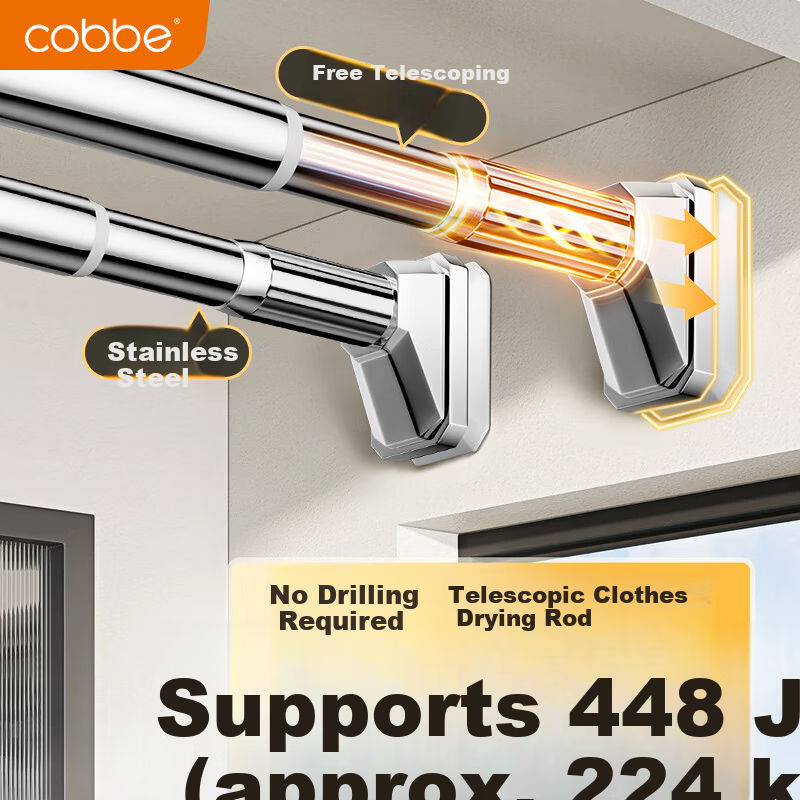 Cobbe No-Drill Telescopic Clothes Drying Rod Universal Adjustable Hanging Rod Curtain Rod 90-160cm