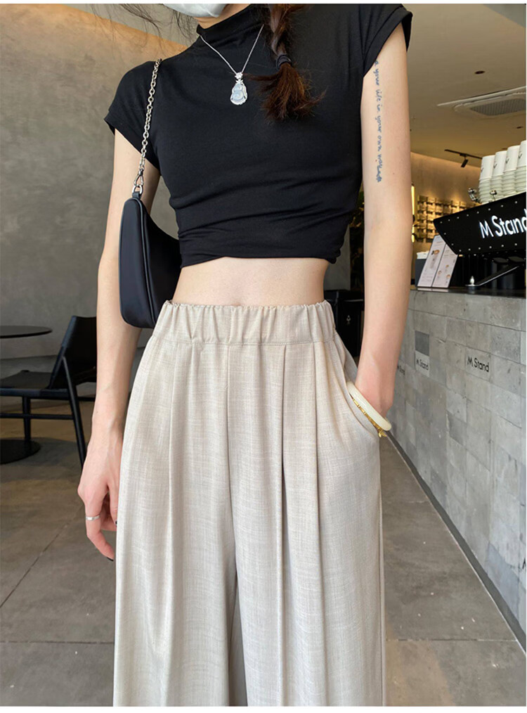 Free Style Khaki Wide-Leg Pants for Women Summer Lightweight Draped Loose Lazy Style New Chinese Linen Ice Silk Casual Yamamoto Pants 15