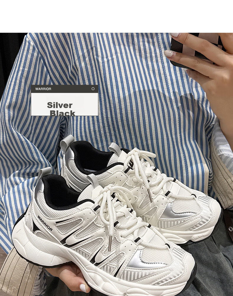 Warrior Women's Dad Sneakers 2026 Summer New Thick-soled Height-increasing Sports Shoes Women Beige Gray Dark Blue Size 37 8