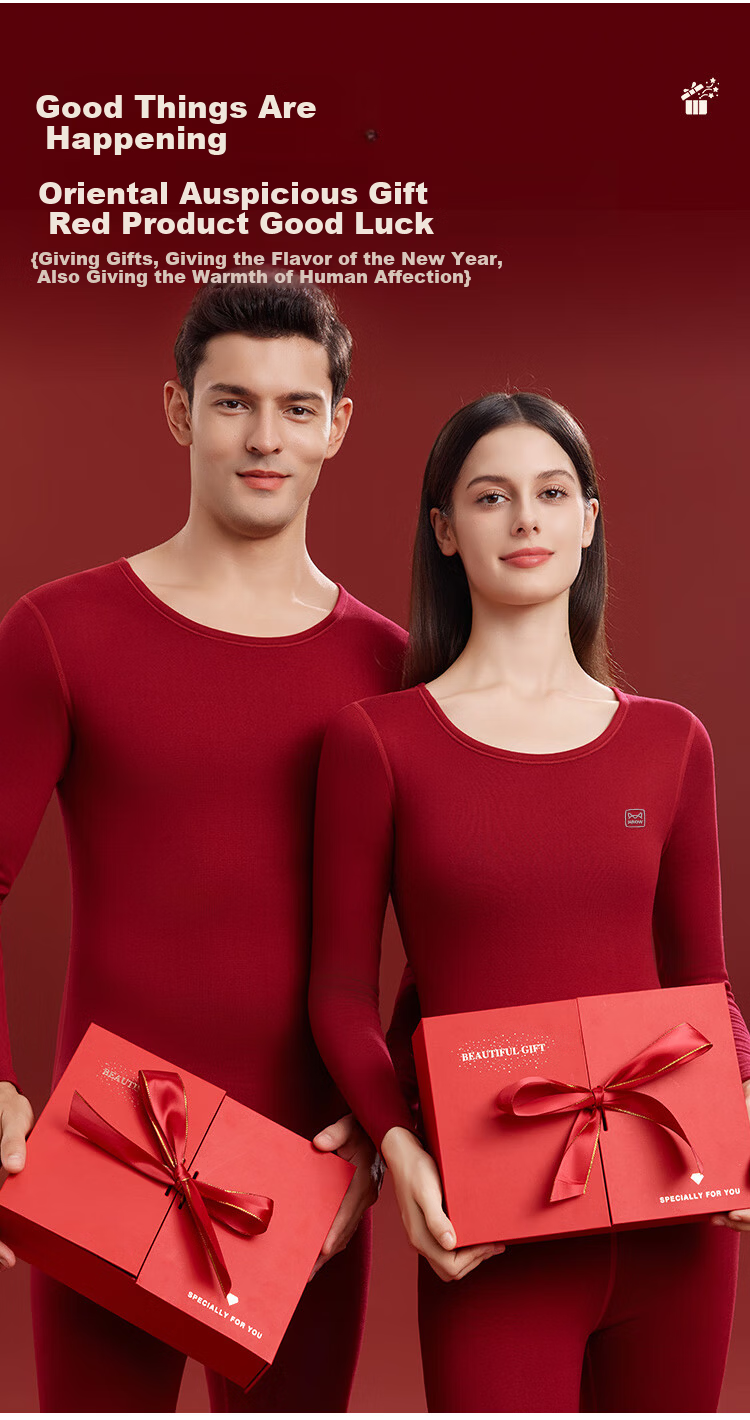 MiiOW [Goose Down Tencel] 2026 Zodiac Year of the Horse Men's Cashmere Thermal Underwear Red Gift Wedding Couple Set 6