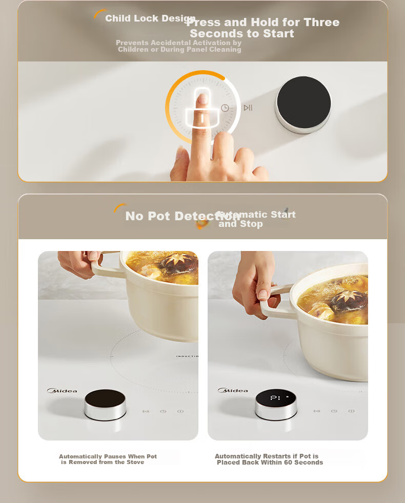 Midea Induction Cooker Double Burner Built-in High Power 3500W Ultra-thin Countertop and Built-in Multifunction Touch Control Holographic Knob DZ35CC11Z 12