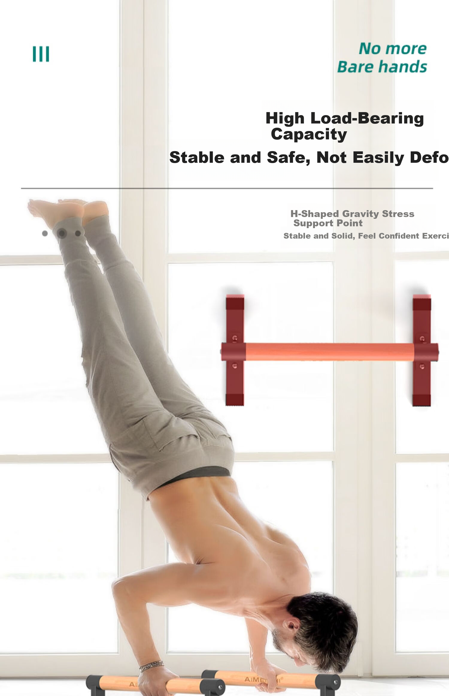 AiMeiShi Wooden Push-Up Stand Male Training Aid Solid Wood Street Workout Russian Style Back Extension I-Shaped Support 7