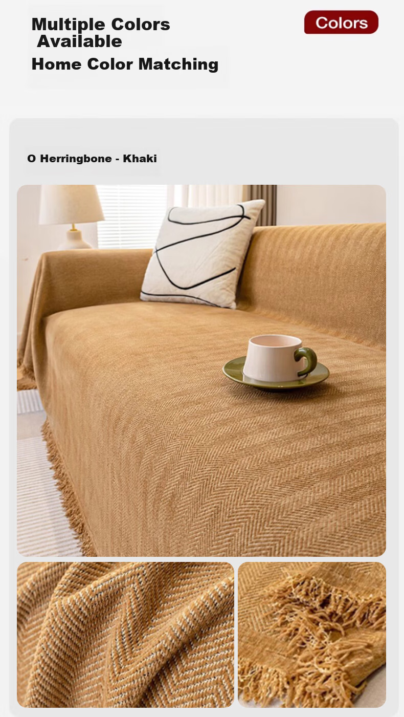 MUJI Sofa Cover Full Coverage Four Seasons Non-Slip Sofa Slipcover 180x420cm Herringbone Beige 8