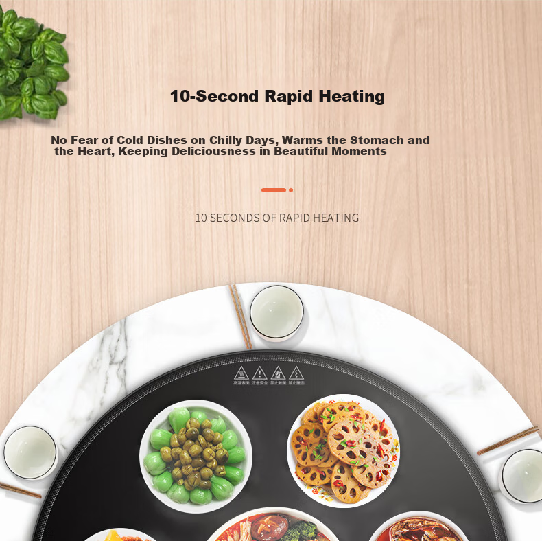 Fudelai Heated Food Warming Board with Induction Cooker Hot Pot Automatic Rotating Household Food Warmer Multifunctional Electric Dining Table Turntable Round Black 120cm 18